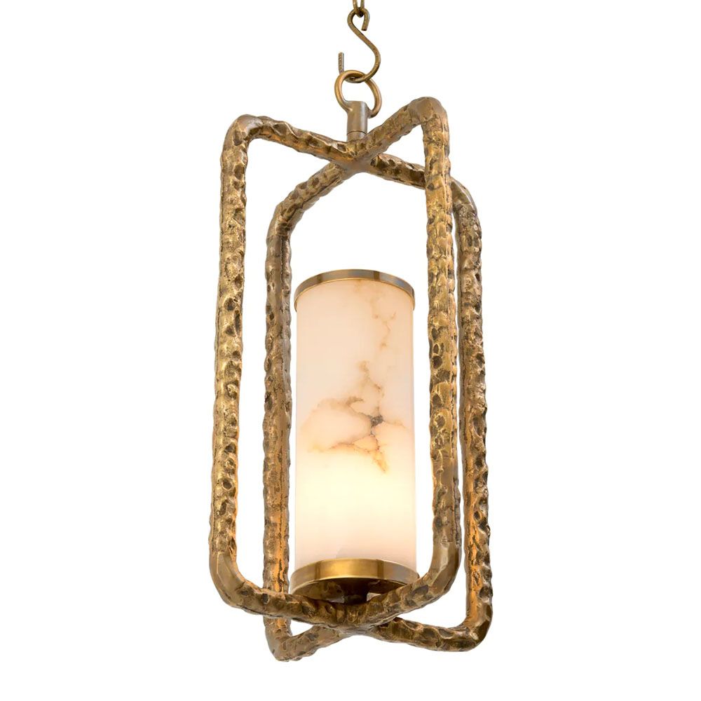 Chandelier with sculptural metal frame and marble light fitting