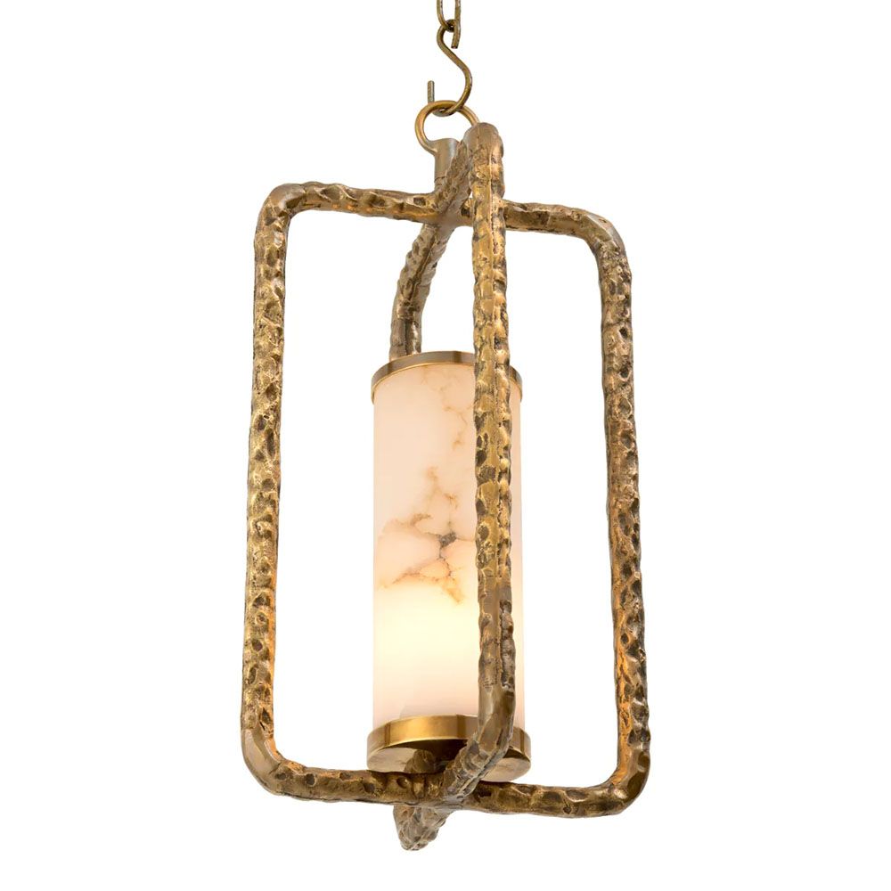 Chandelier with sculptural metal frame and marble light fitting