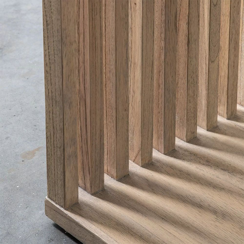 Square wooden side table with slatted sides