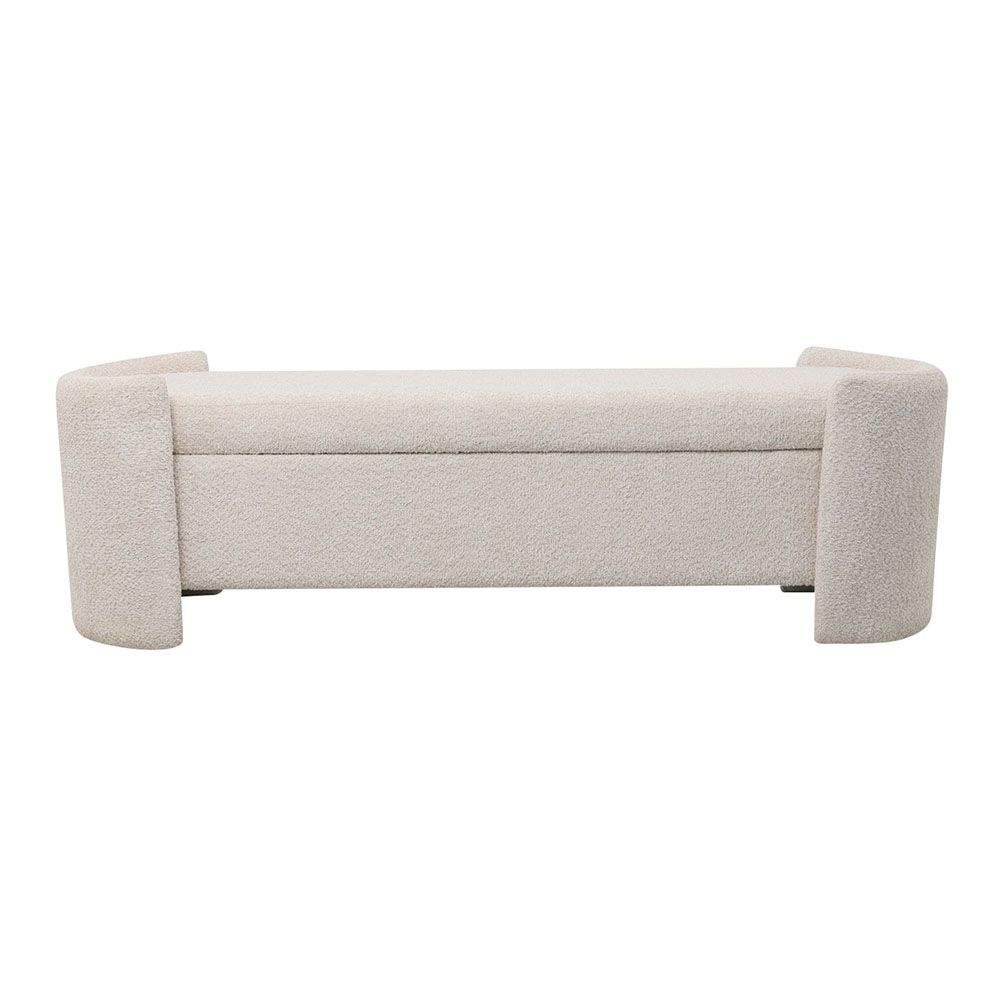 Cream boucle bench with additional storage