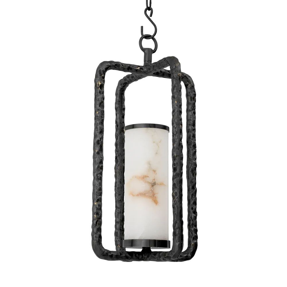 Chandelier with sculptural metal frame and marble light fitting