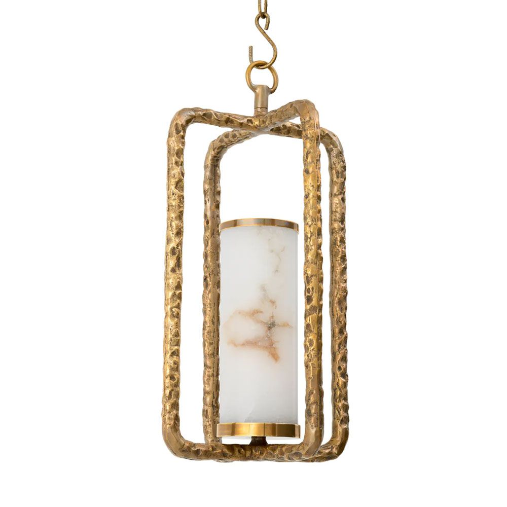 Chandelier with sculptural metal frame and marble light fitting
