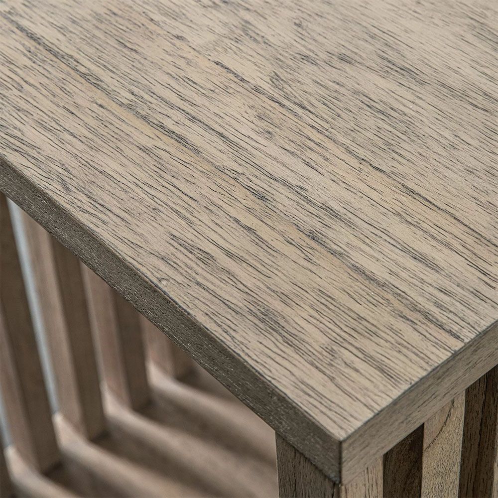 Square wooden side table with slatted sides