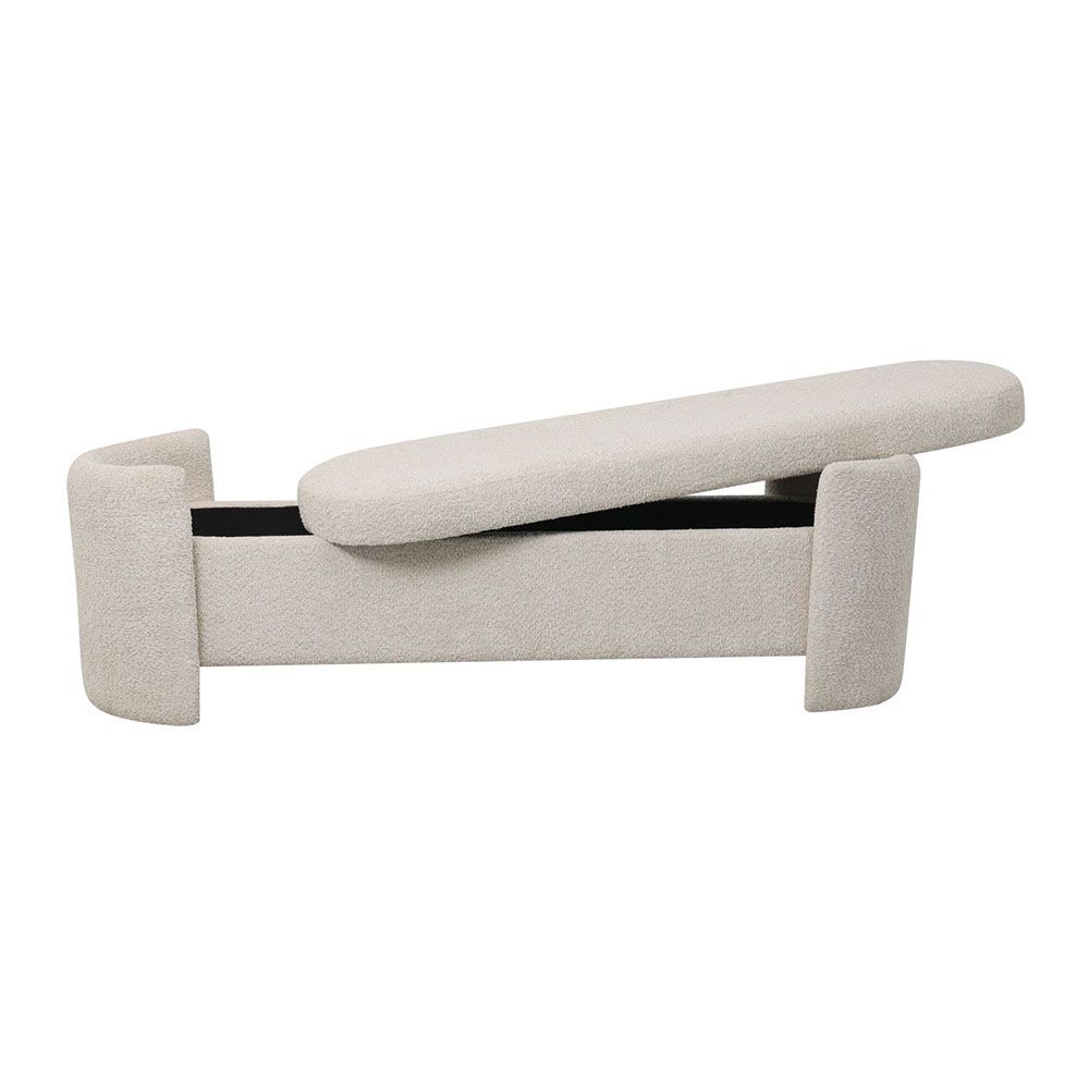Cream boucle bench with additional storage