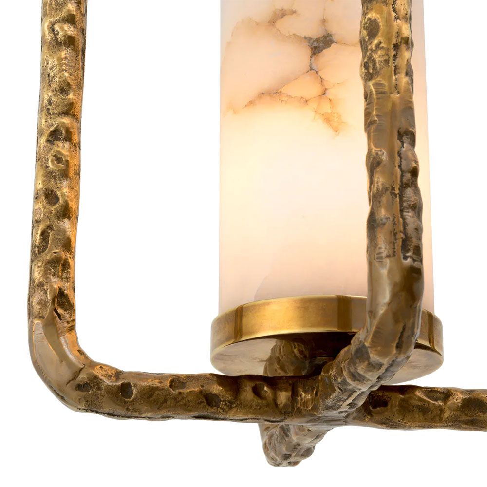 Chandelier with sculptural metal frame and marble light fitting
