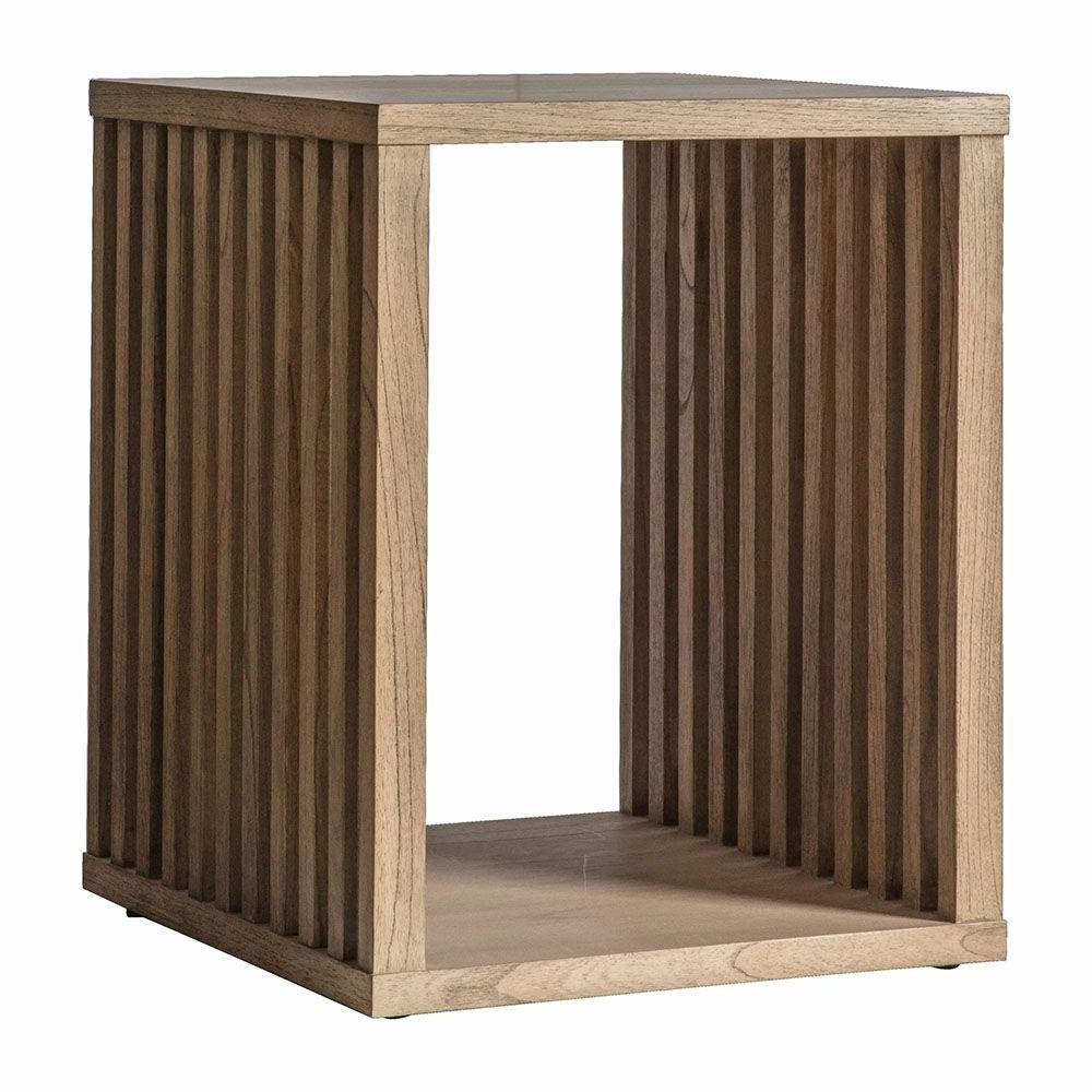 Square wooden side table with slatted sides