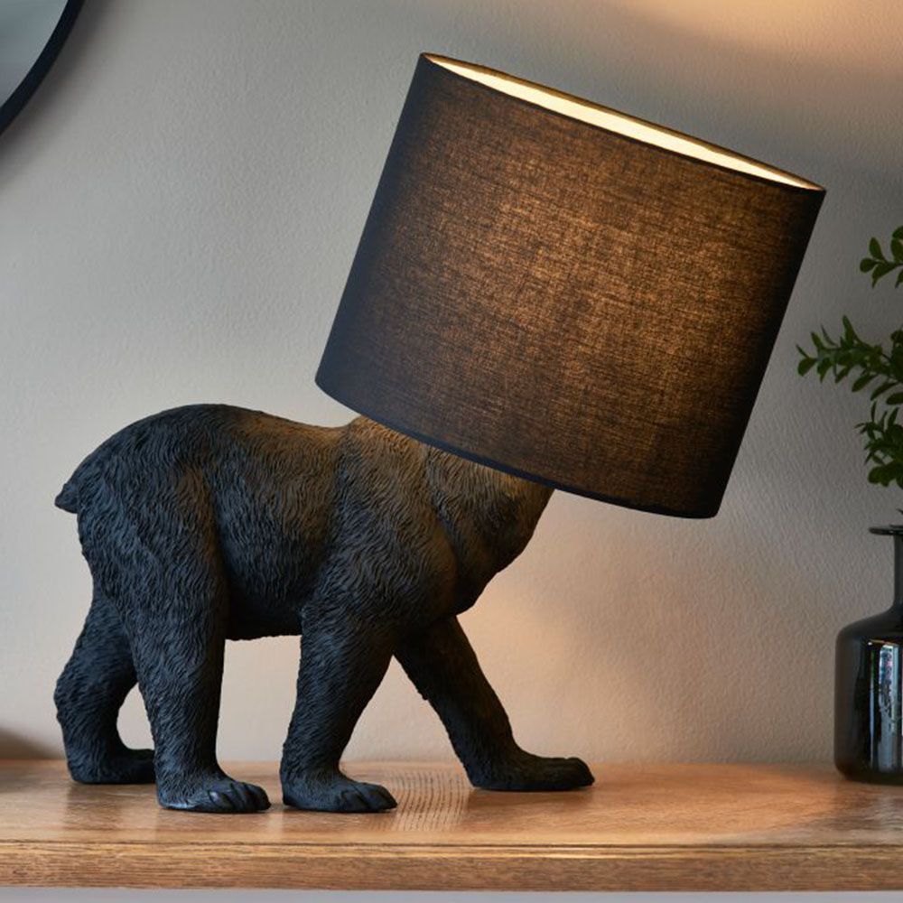 Bear-shaped lamp with head inside of lampshade