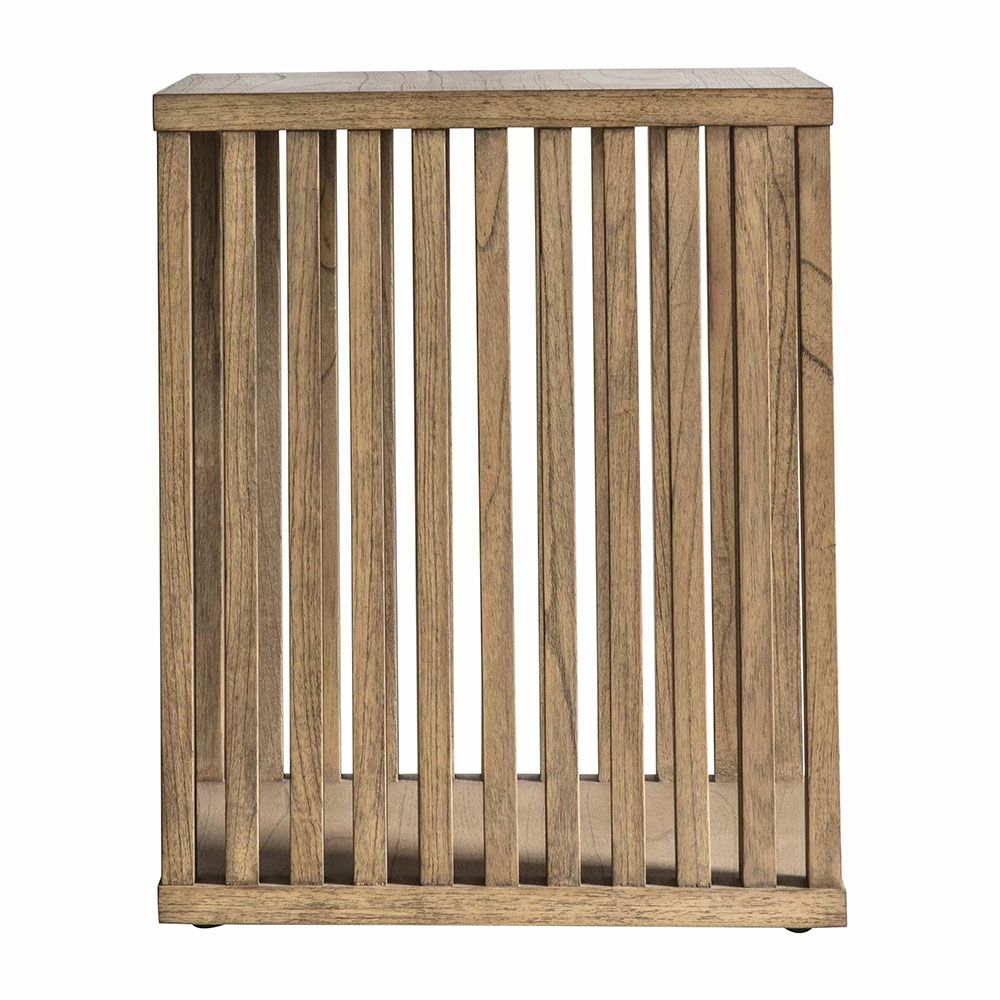 Square wooden side table with slatted sides