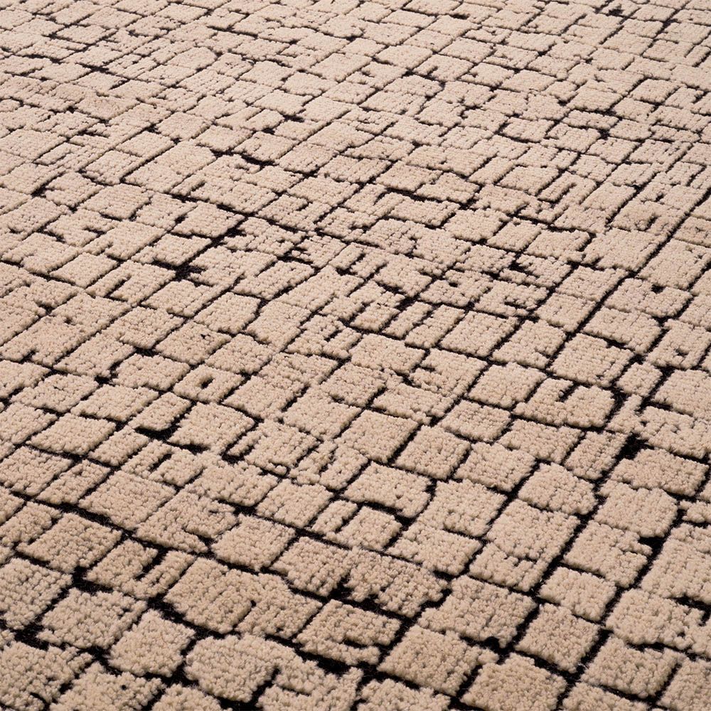 Neutral textured wool rug with black embellishments