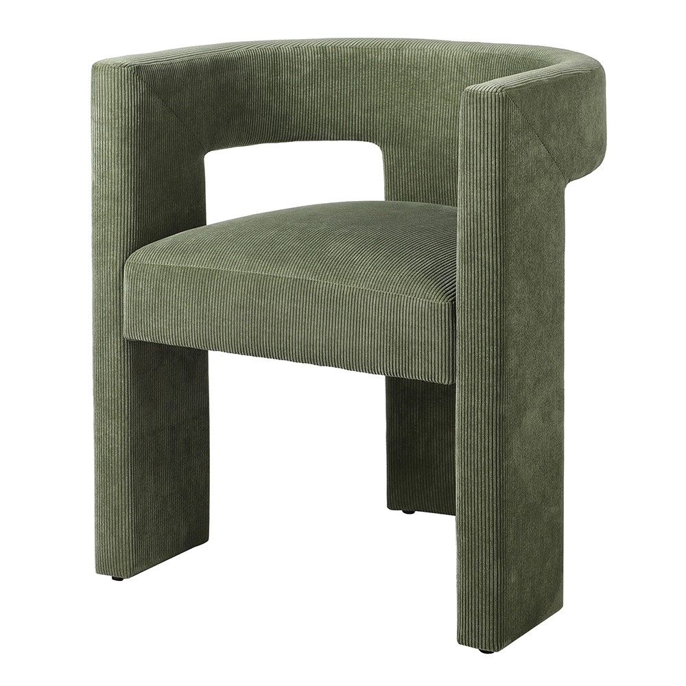 Trending three legged corduroy dining chair in olive green