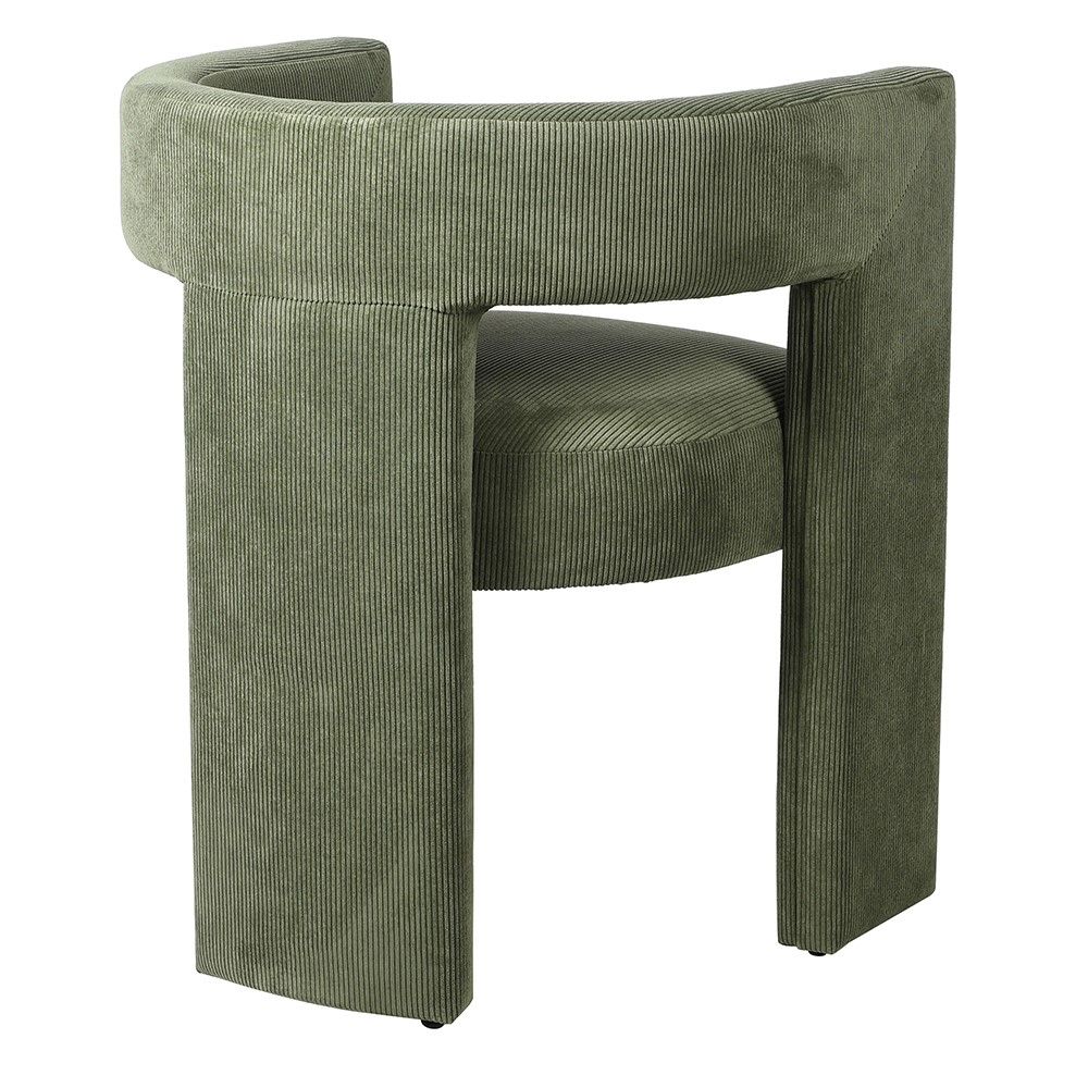 Trending three-legged corduroy dining chair in olive green