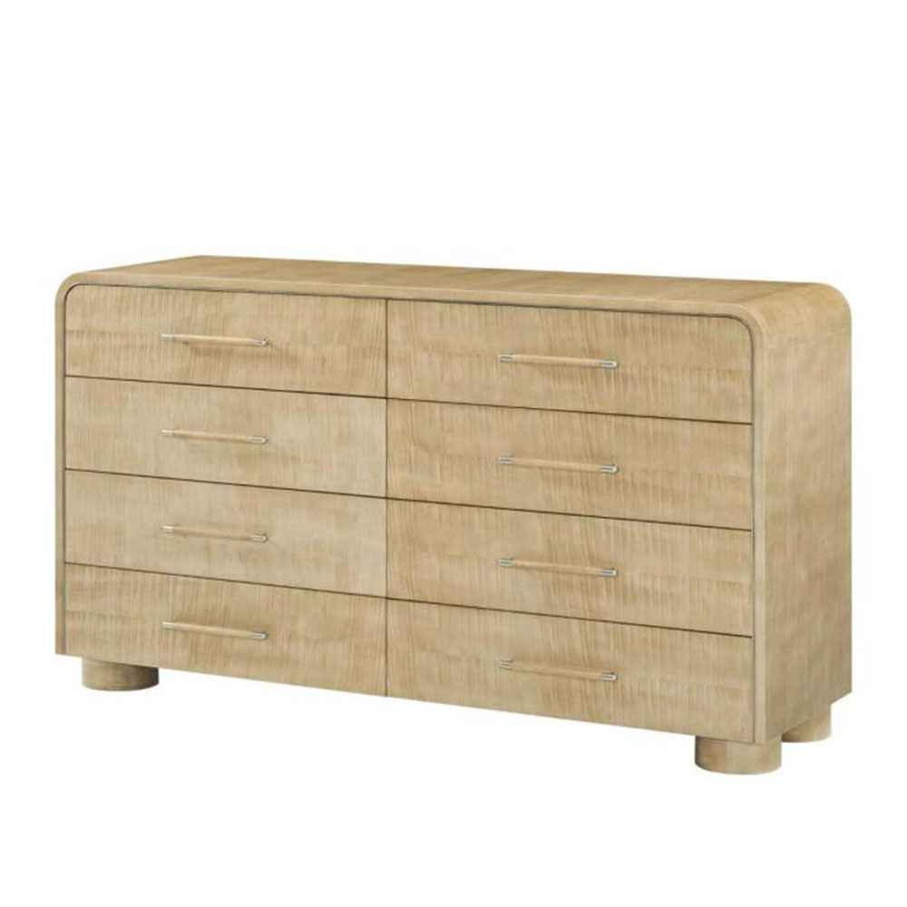 Wooden chest of eight drawers with a rounded silhouette