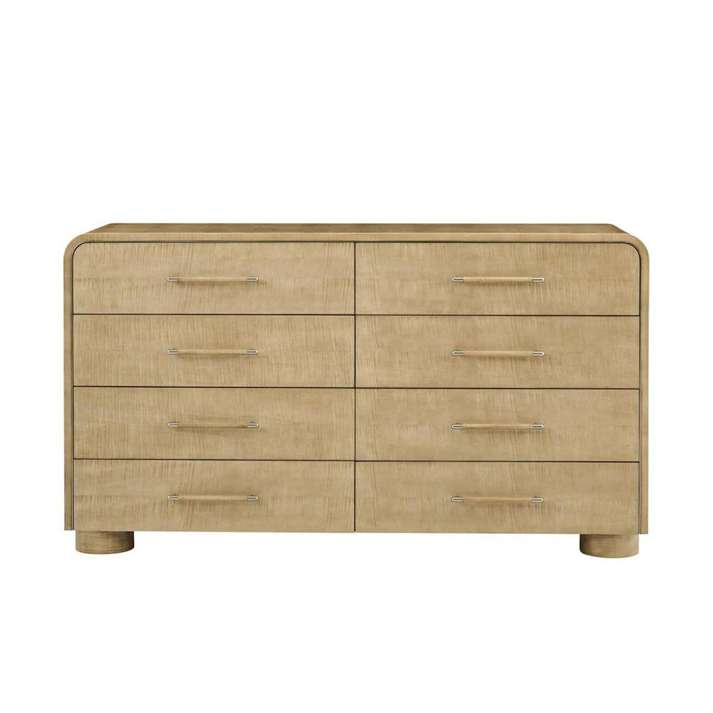 Wooden chest of eight drawers with a rounded silhouette