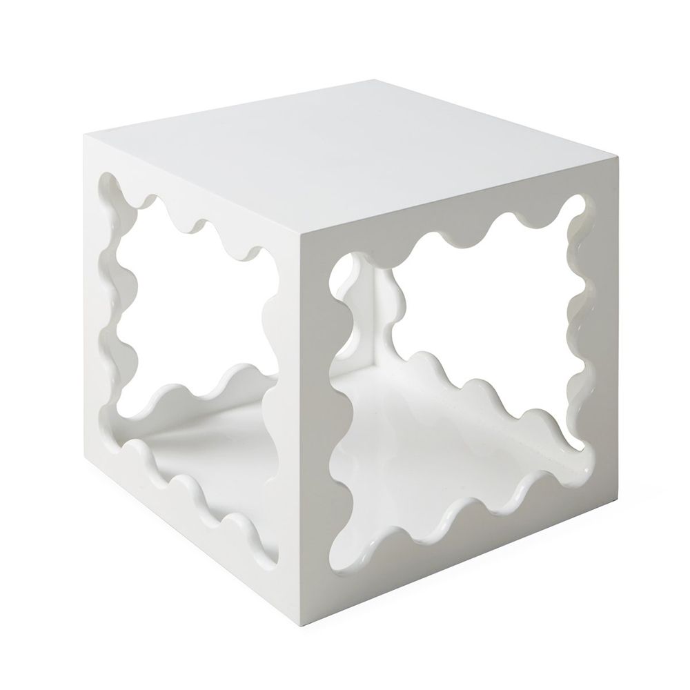 White lacquer store side table