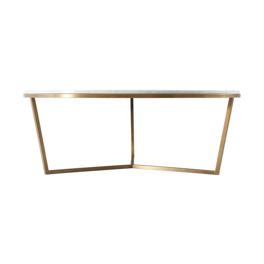 Large round coffee table with marble top and brass base