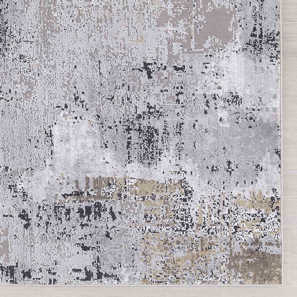 Abstract grey rug with taupe gold detailing