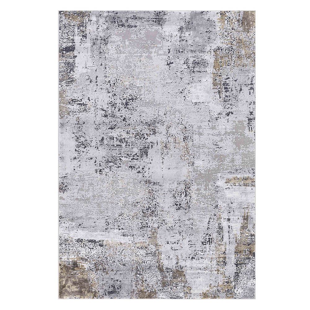 Abstract grey rug with taupe gold detailing