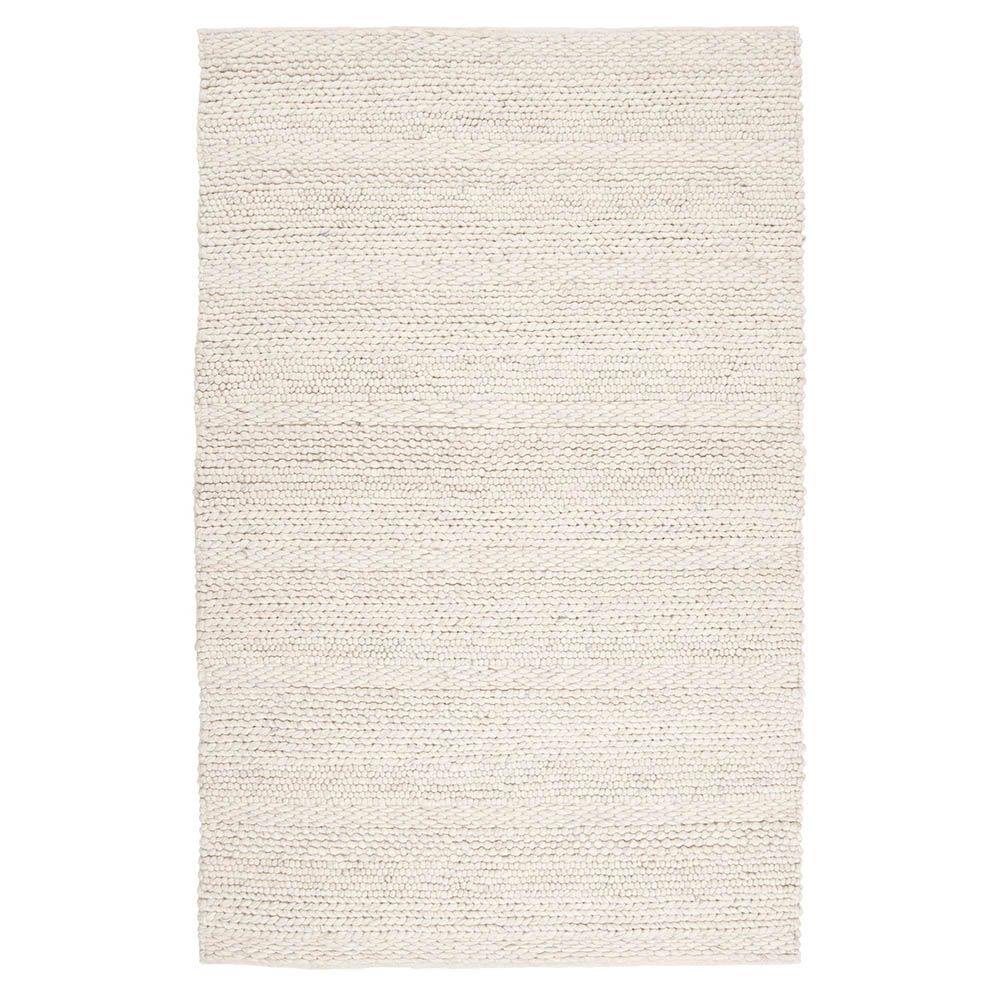 Ivory handwoven rug with loops, knots and basket weave patterns