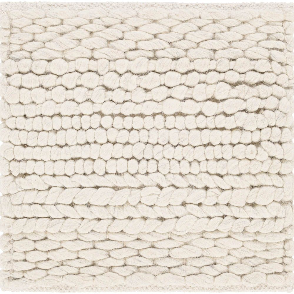 Ivory handwoven rug with loops, knots and basket weave patterns