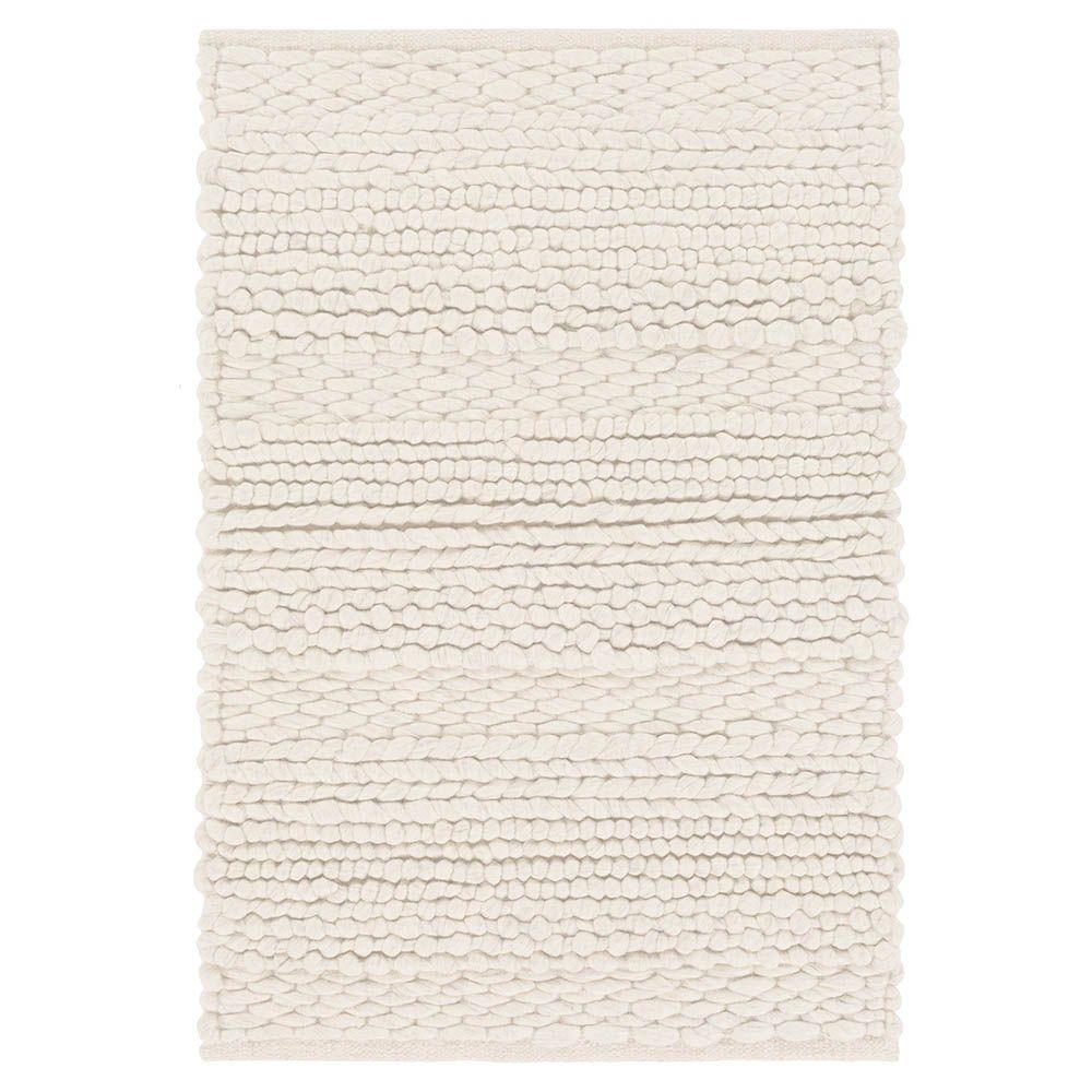 Ivory handwoven rug with loops, knots and basket weave patterns