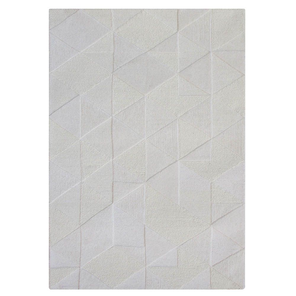 Grey wool rug with geometric design 