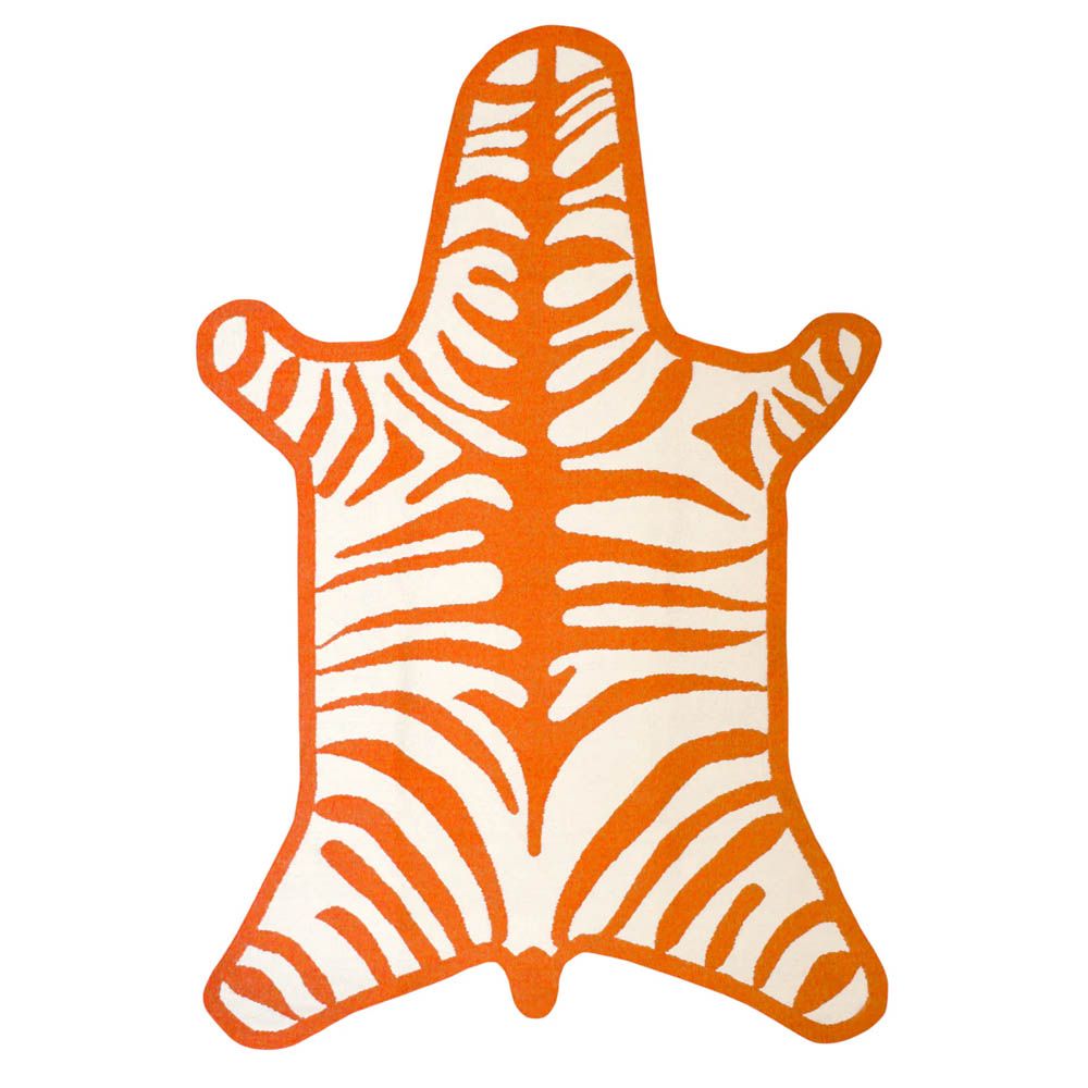 A playful and colourful flatweave rug with a vibrant zebra print