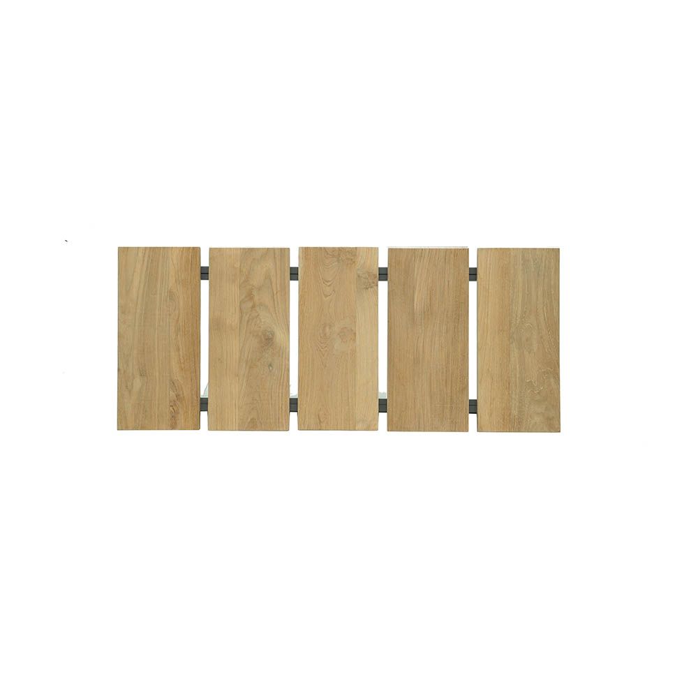 Teak wood slatted side table with black metal legs