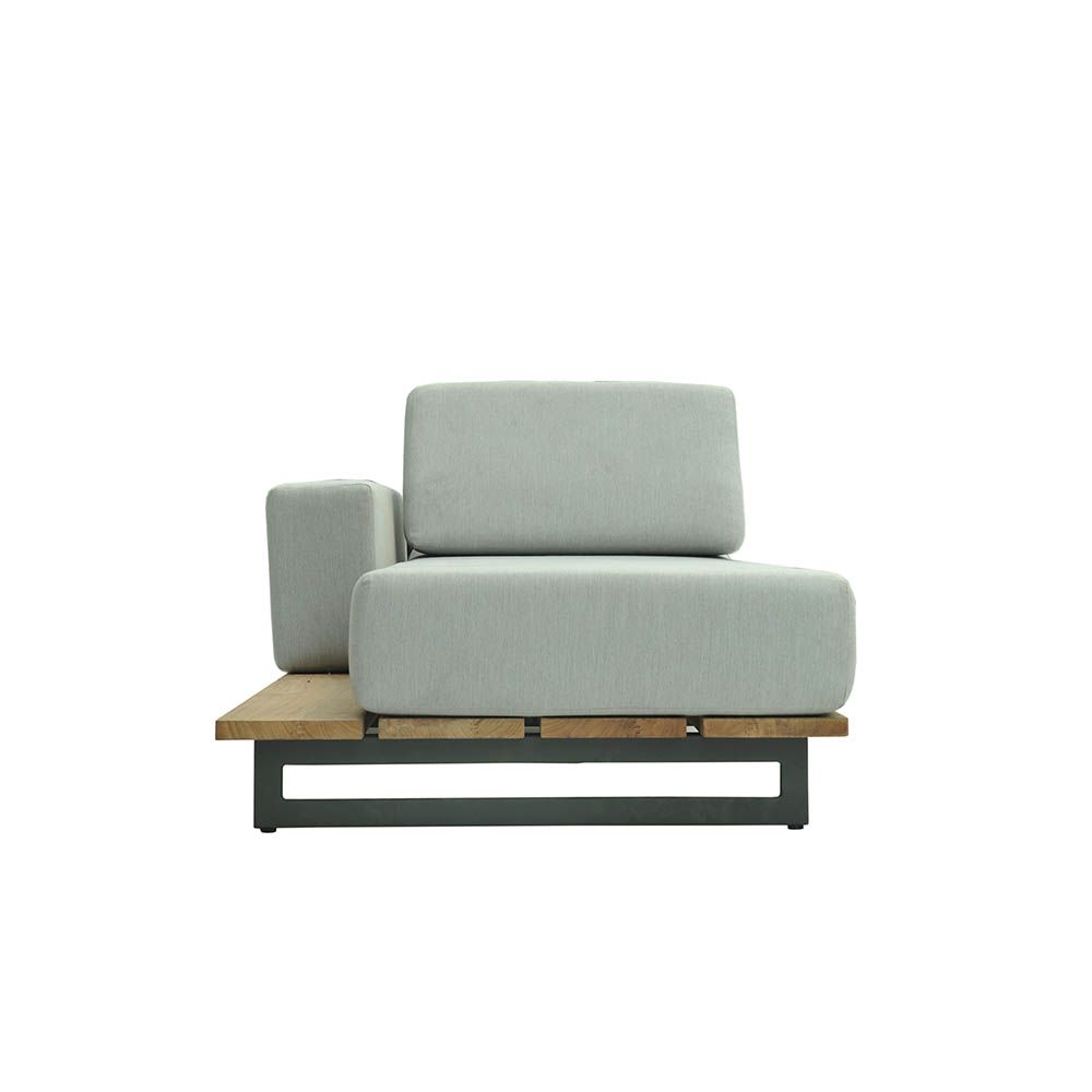 Sumptuous and modern chaise longue with teak wooden base