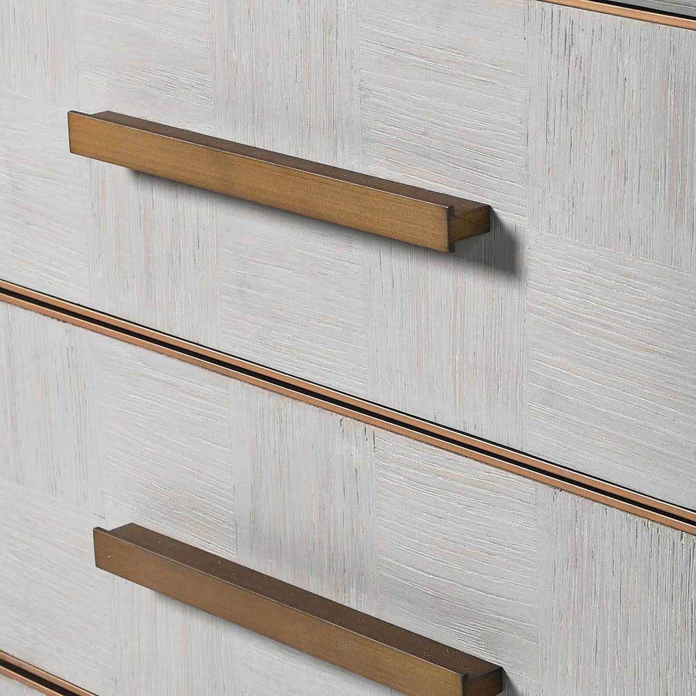 Grey washed oak desk with brass detail