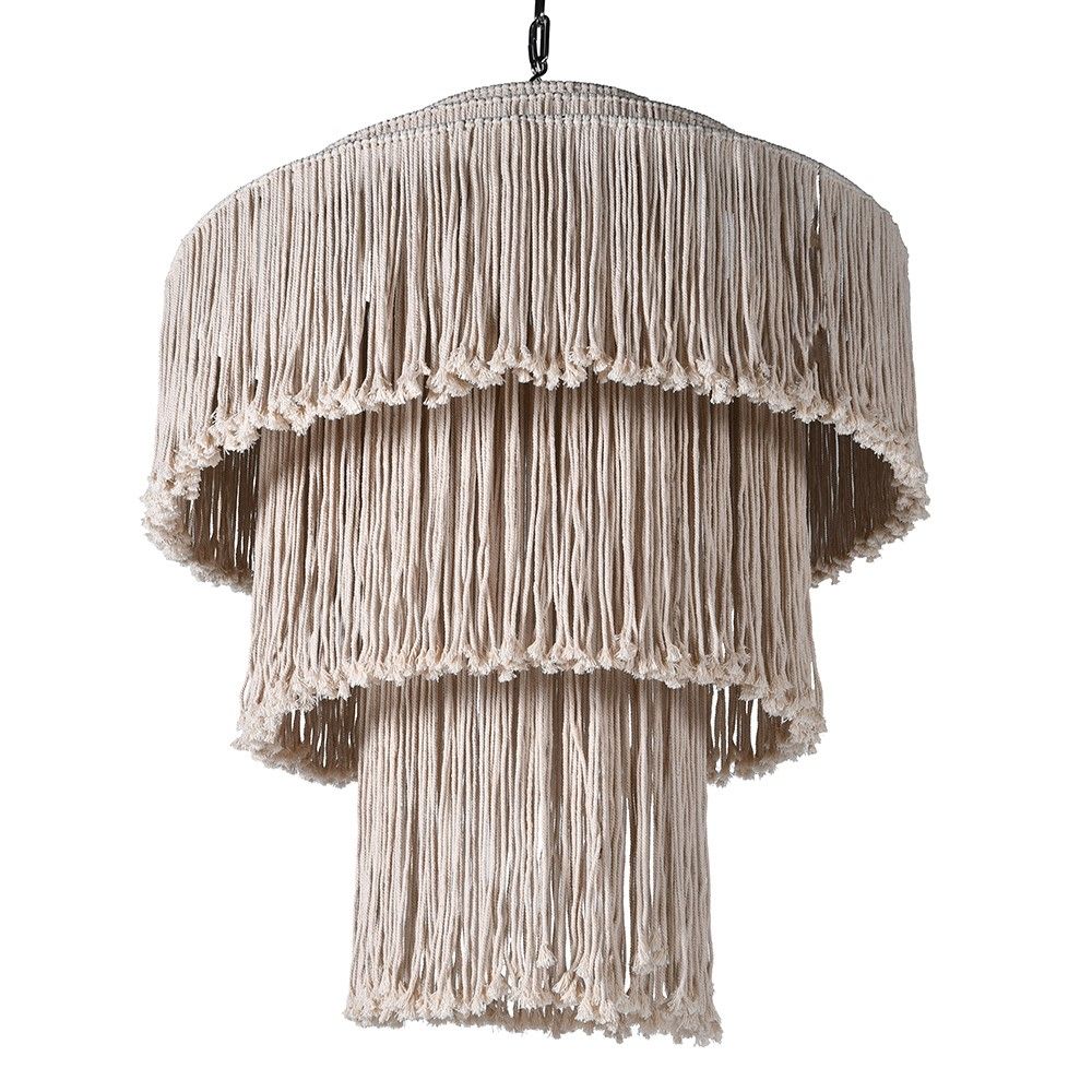 Tiered rope chandelier in neutral colour 