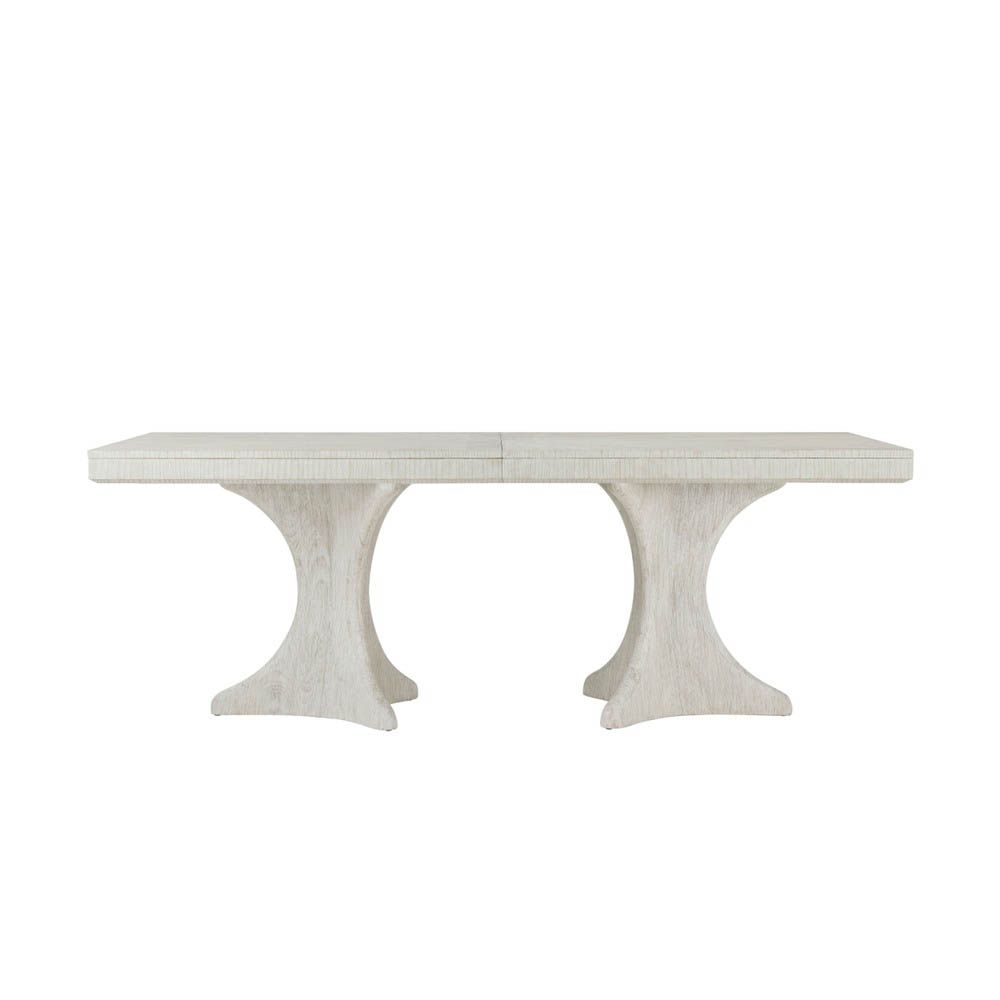 Wire-brushed cerused pine extendable dining table with sunburst veneer pattern