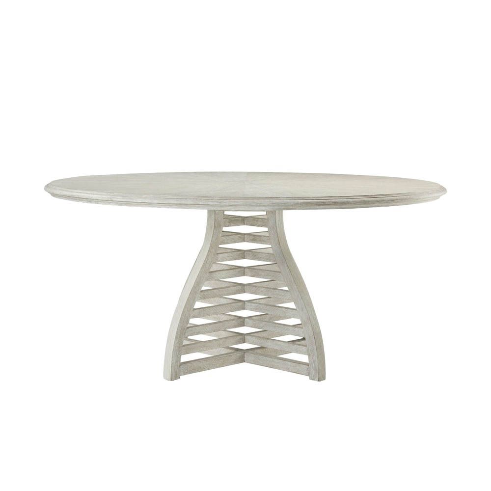 Washed wood circular dining table with slatted base
