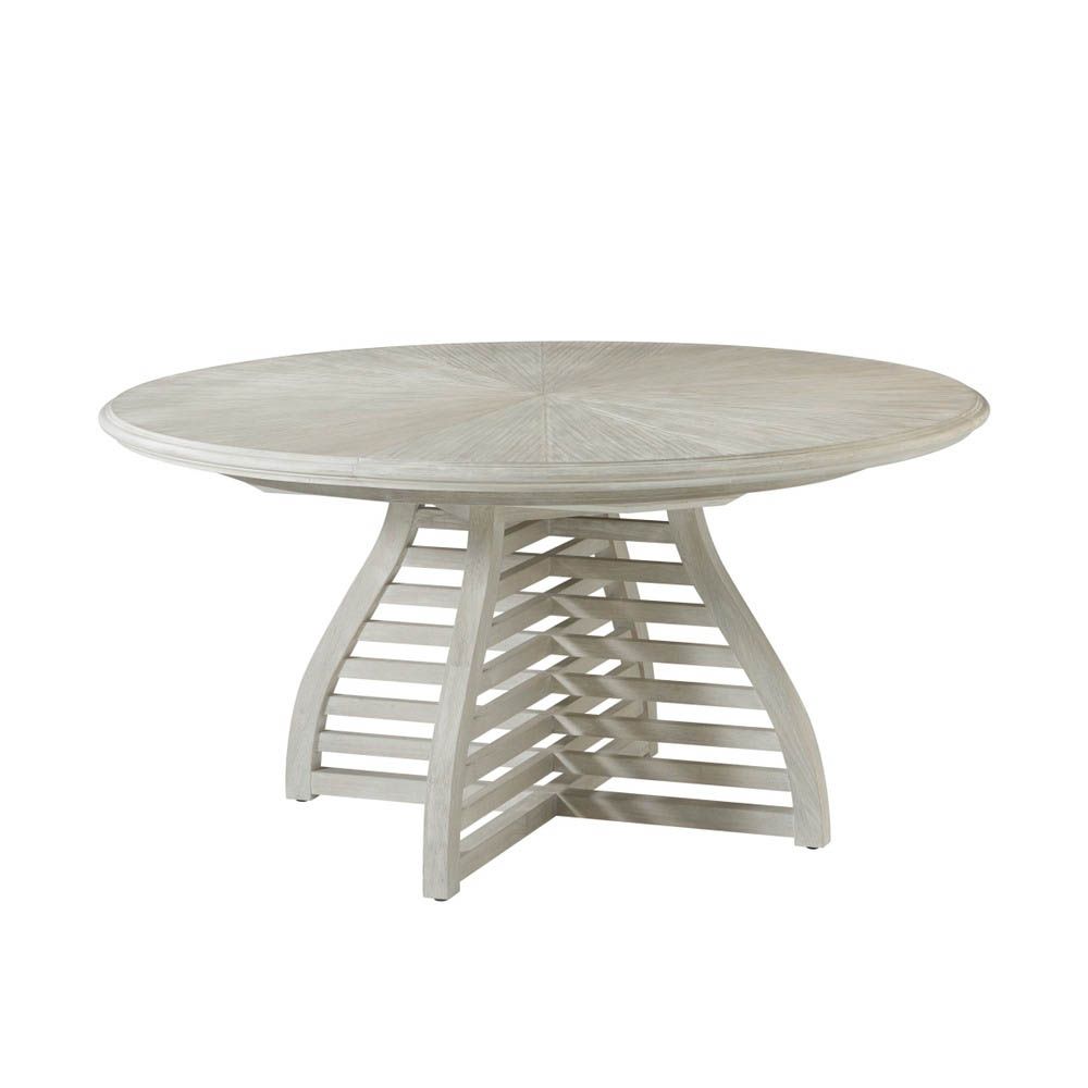 Round extendable dining table with slatted leg base