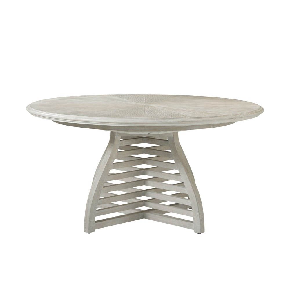 Round extendable dining table with slatted leg base