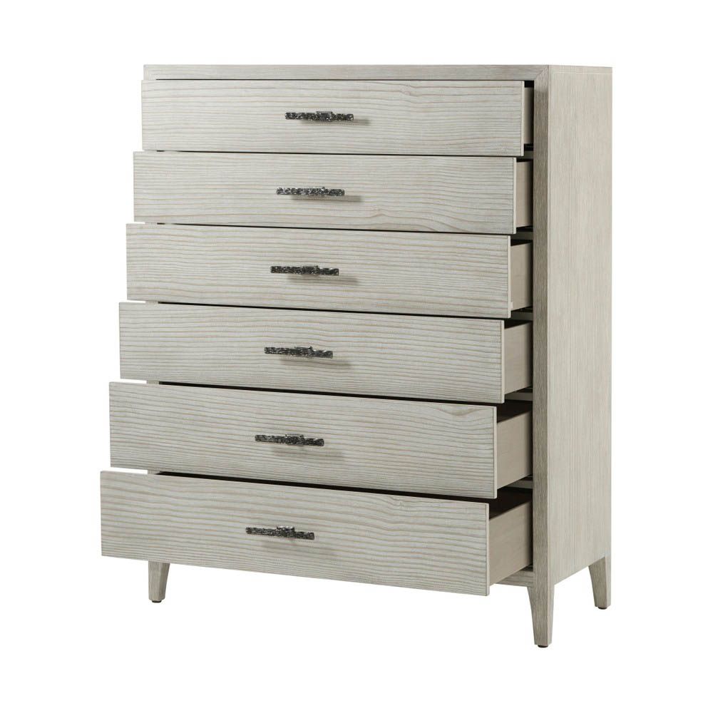 Tall six drawer whitewashed wooden chest