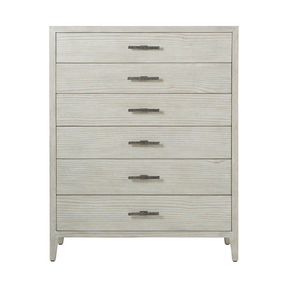 Tall six drawer whitewashed wooden chest
