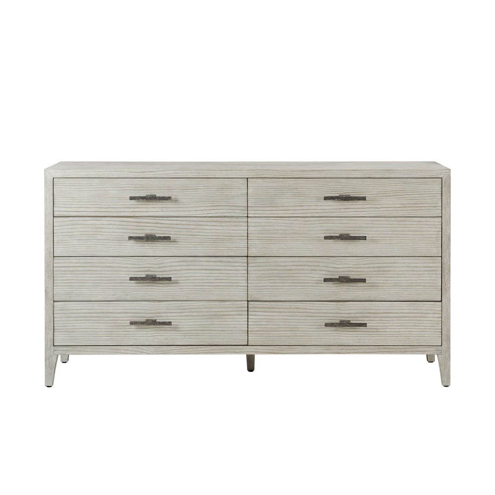 White finish chest of drawers with 8 drawers and hammered metal handles
