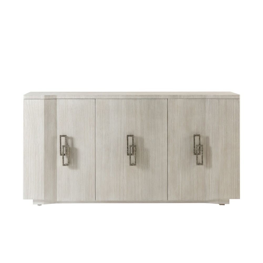 Wire-brushed pine wood sideboard with interlocking chain link hardware
