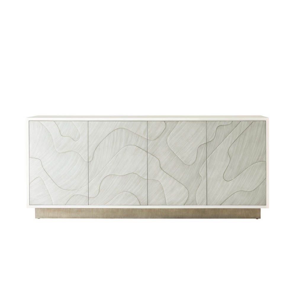 Grey and white sideboard featuring organic forms and lines