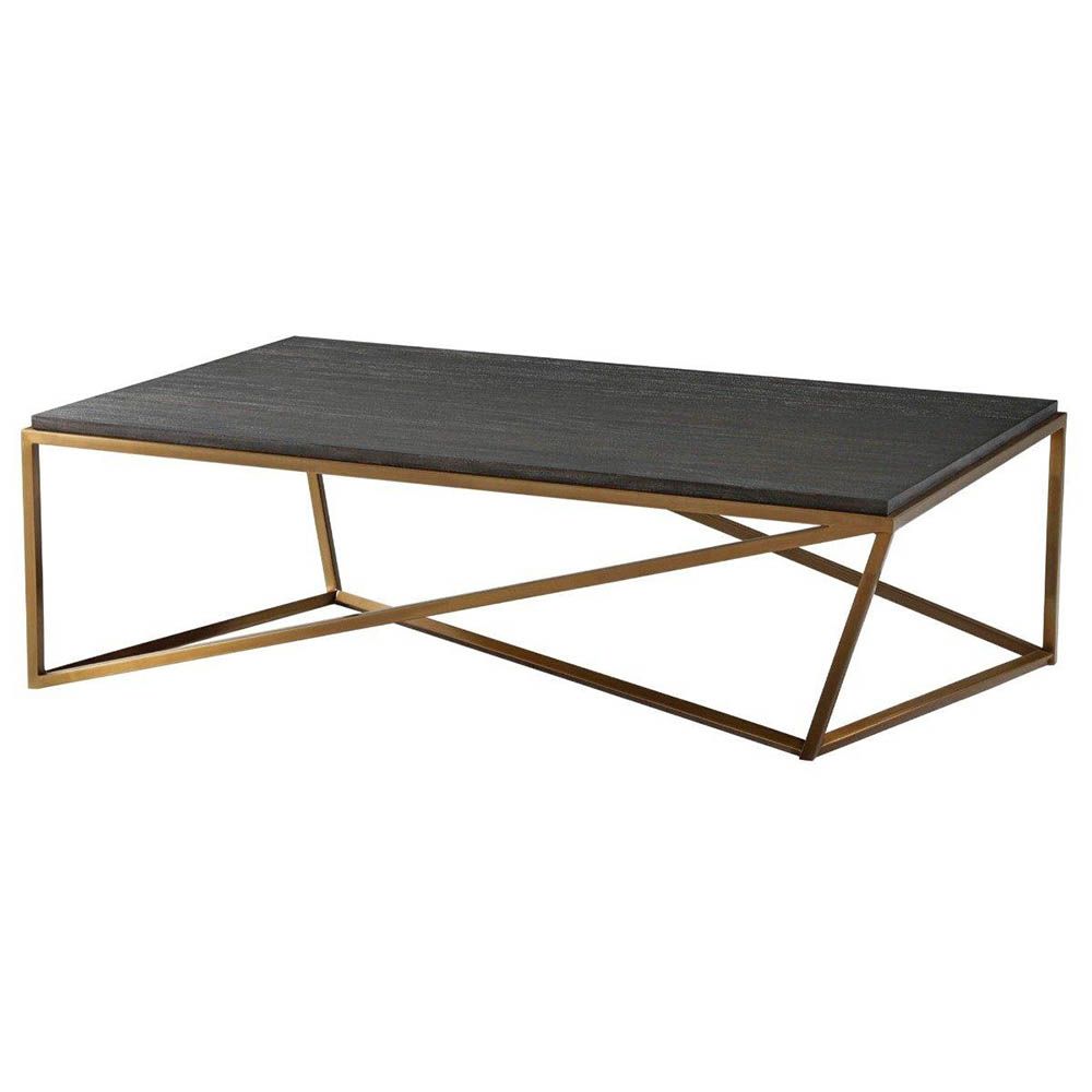 Contemporary coffee table with brass base and black top 