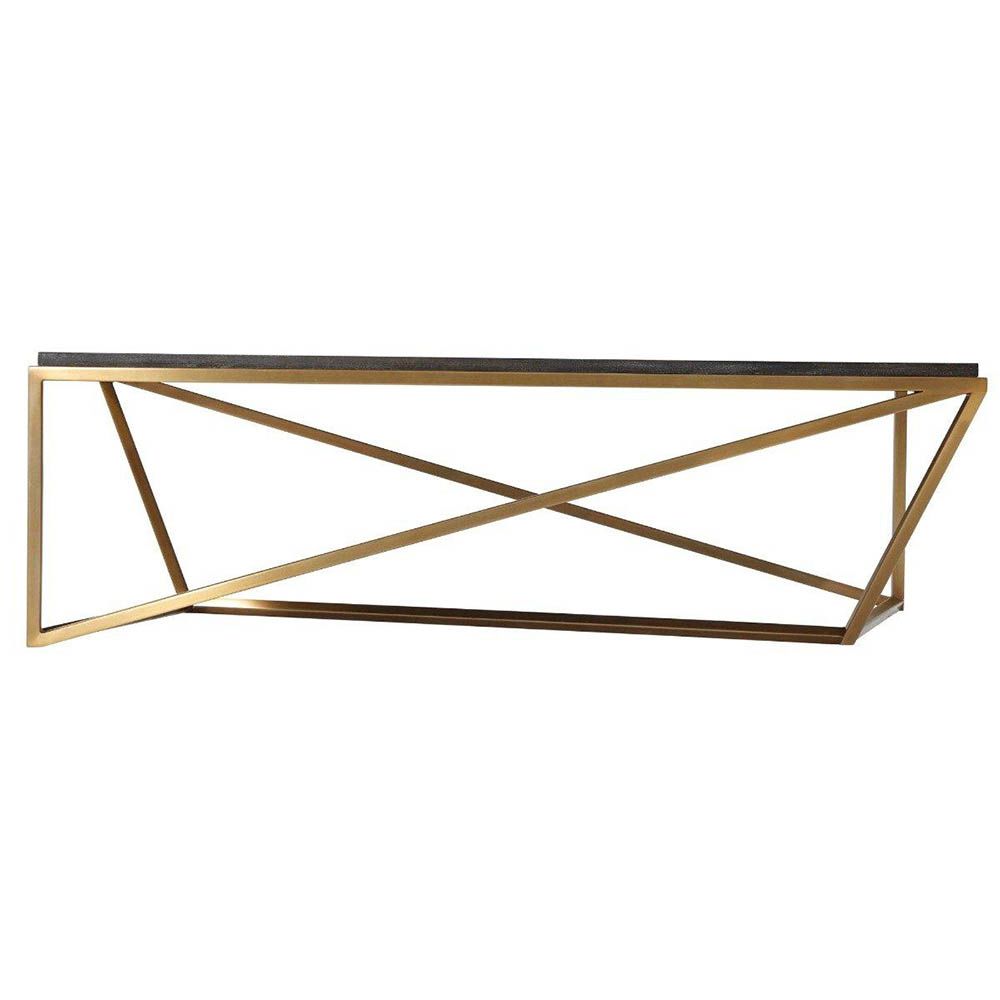Contemporary coffee table with brass base and black top 