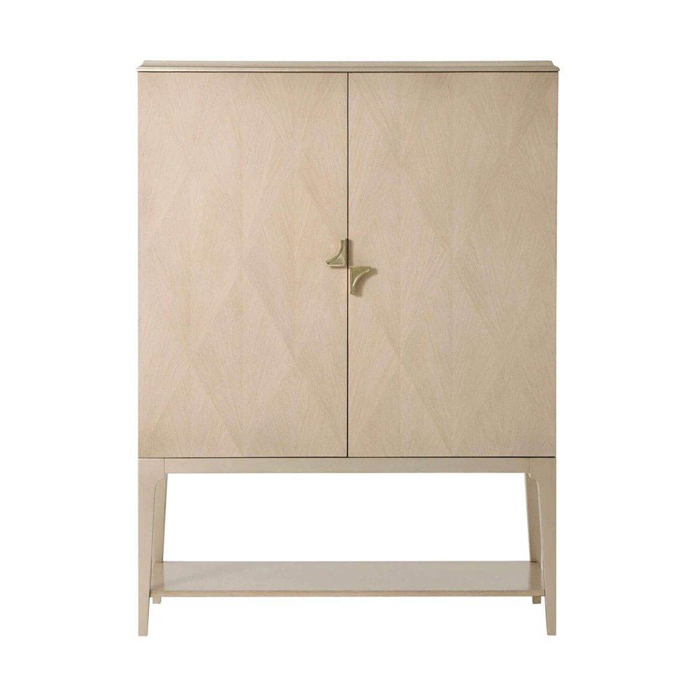 Natural wooden bar cabinet with adjustable glass shelves and hangers