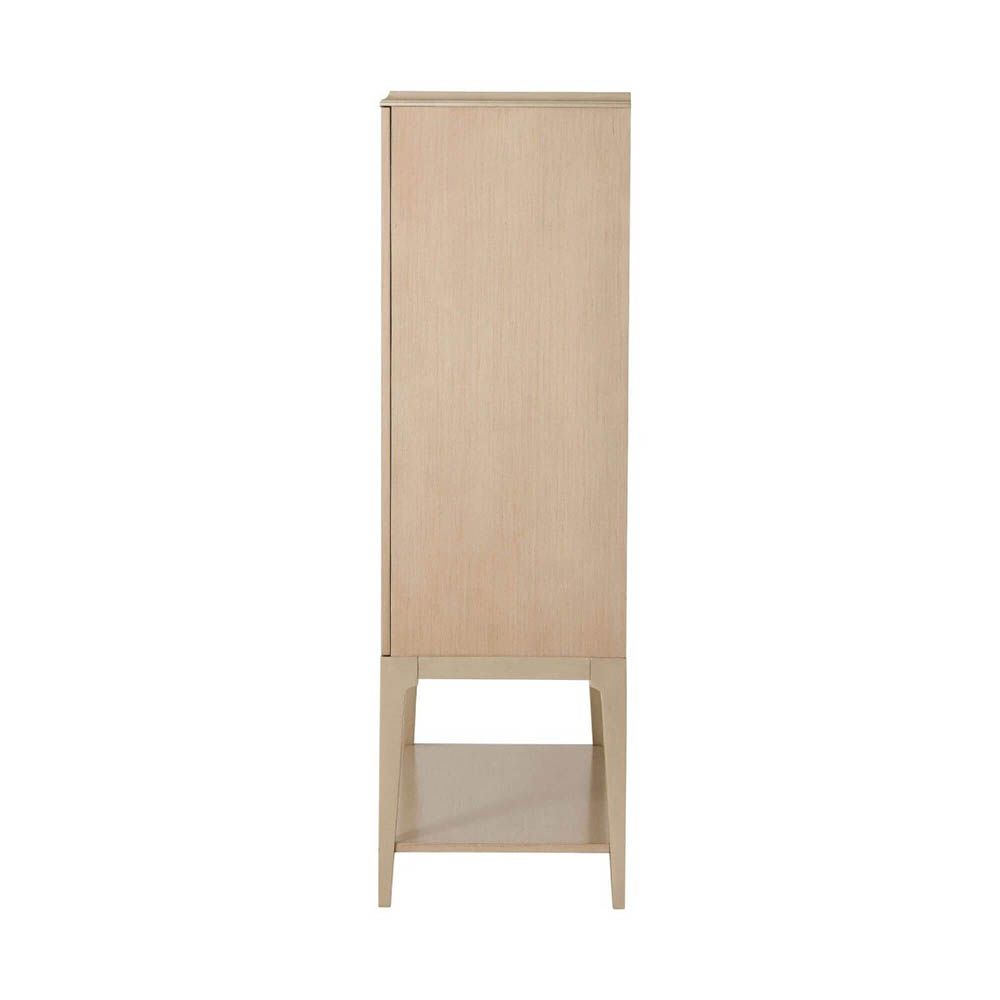 Natural wooden bar cabinet with adjustable glass shelves and hangers