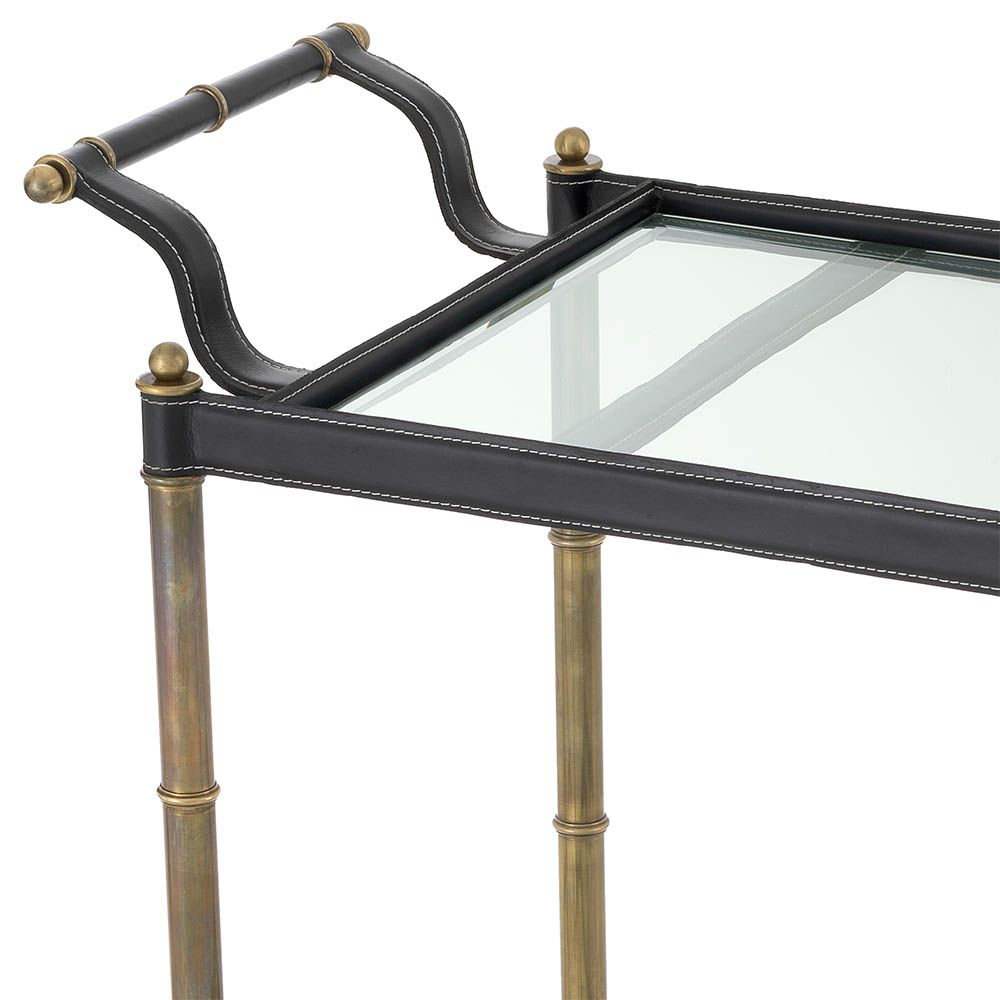 Vintage brass trolley with black leather accents 