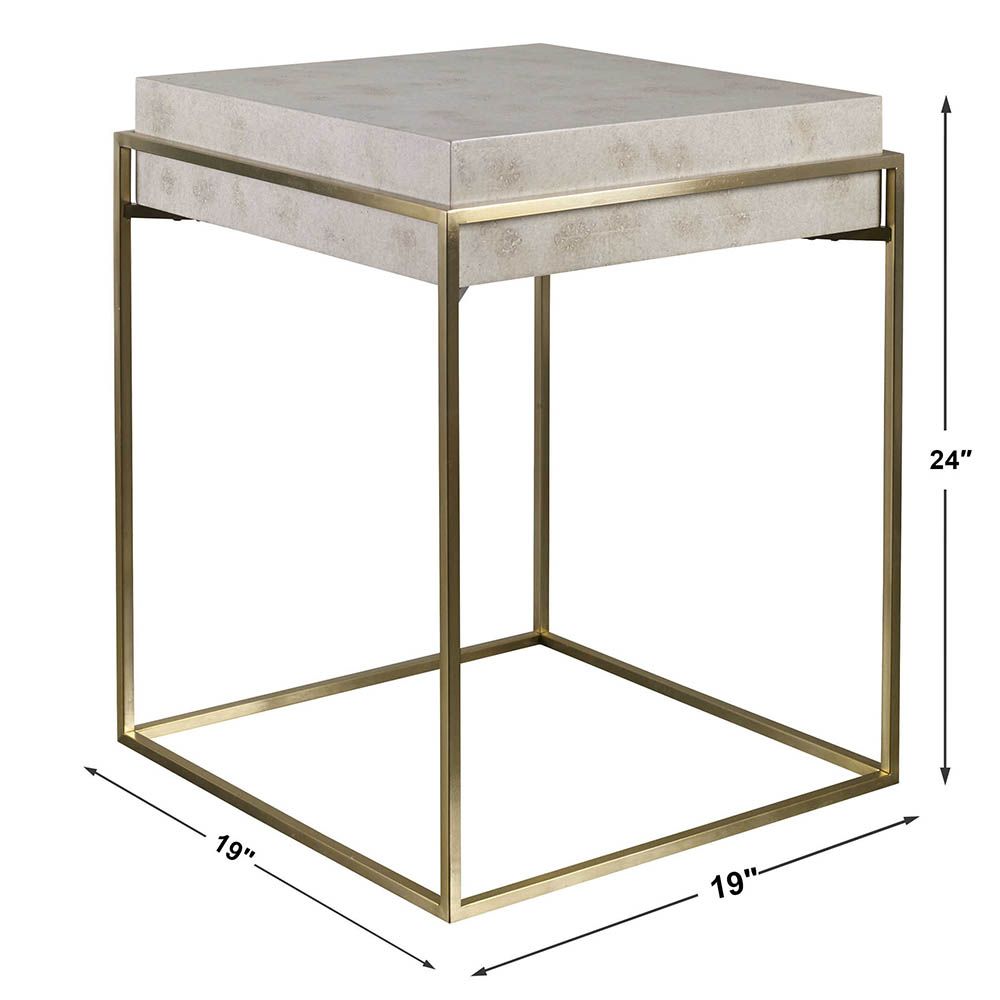 Side table with grey sunken stone top with brass frame