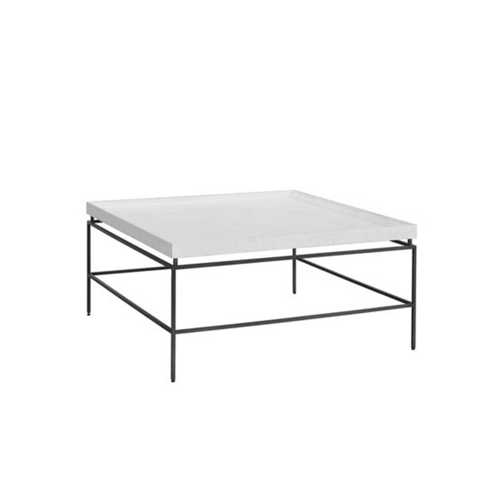 Square coffee table with white oak top and metal base