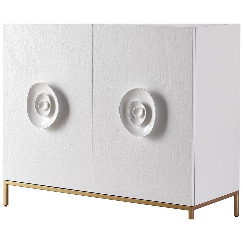 White textured sideboard with rose-inspired decorative pulls