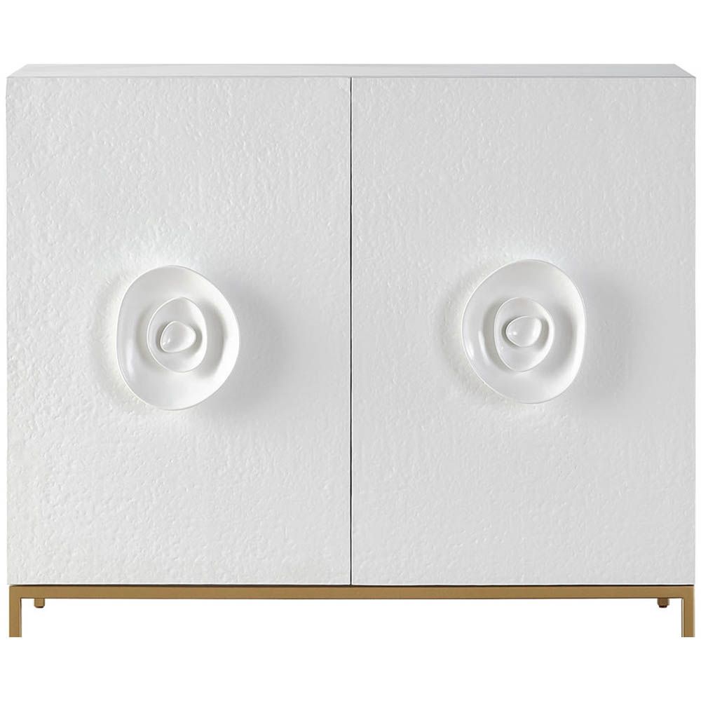 White textured sideboard with rose-inspired decorative pulls