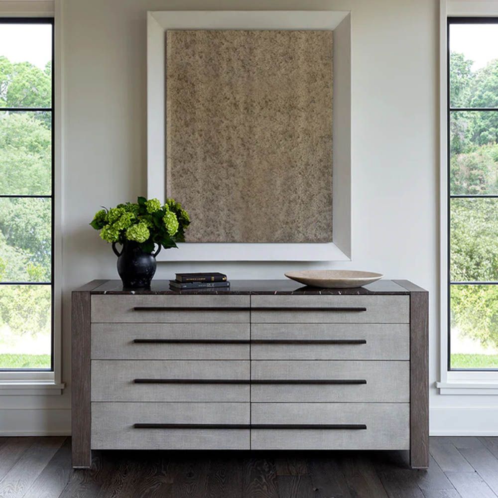 Grey wood veneered chest of drawers