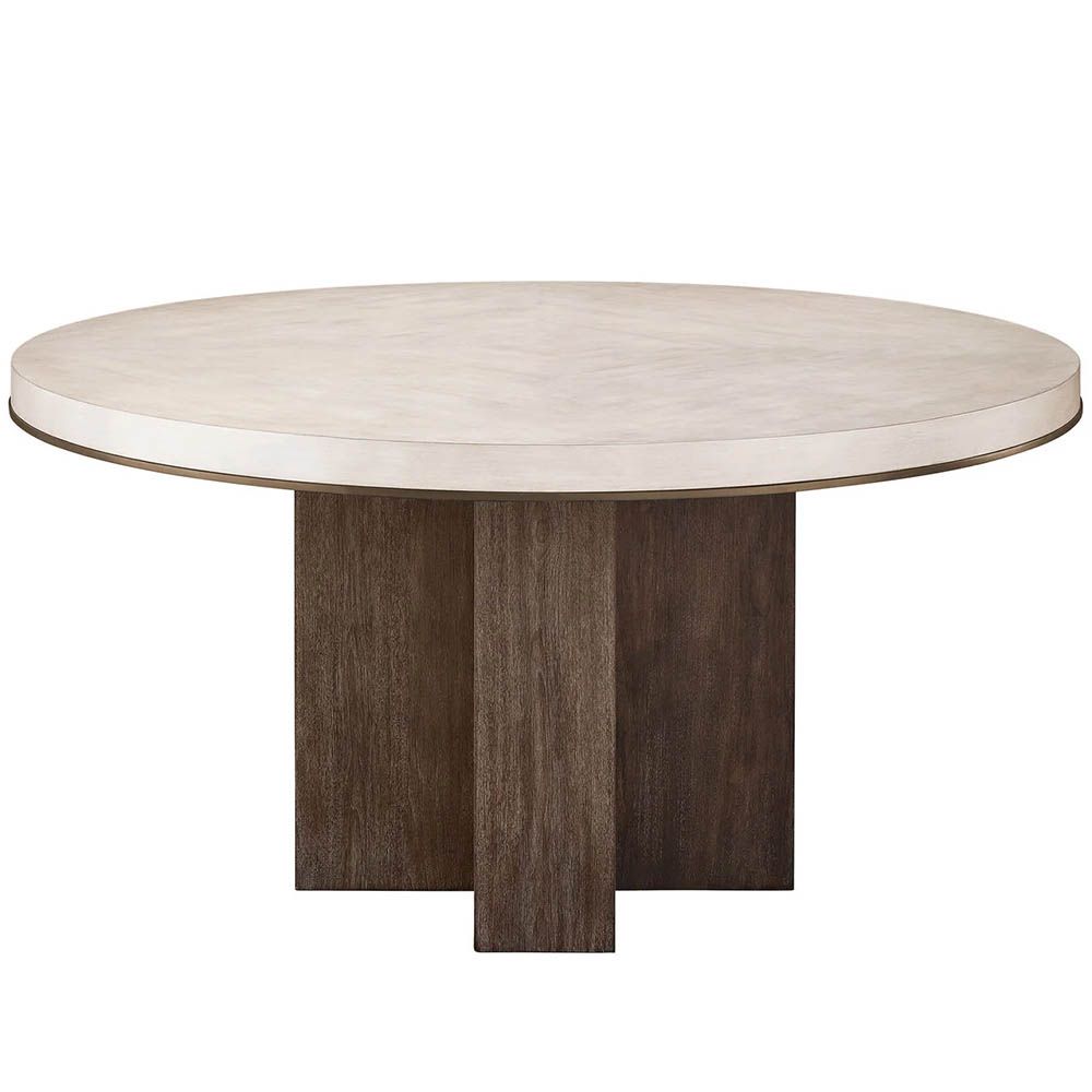 Round cream dining table with wooden base